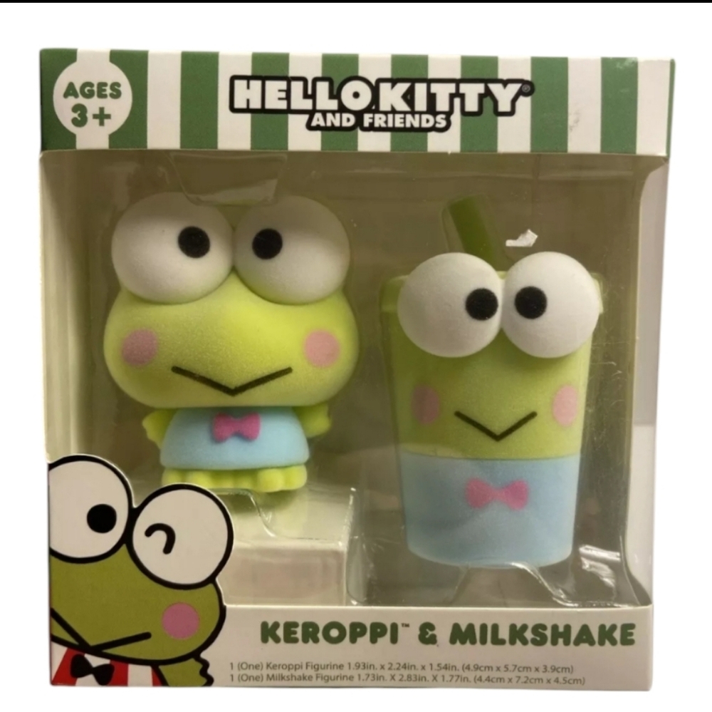 NIB Collectible Hello Kitty &‎ Friends Keroppi & Milkshake Figurines Flocked 3+